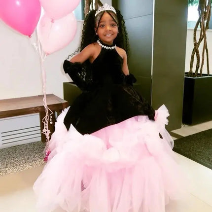 Black & Pink Girl's Birthday Party Dresses Customized Flower Girl Dress for wedding Princess Baby Kids Pageant Gown