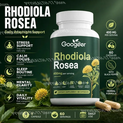 Googeer Rosavins Capsules Herbal Wellness Supplement Energy Focus Sleep Immune Support for Men and Women 60 Capsules