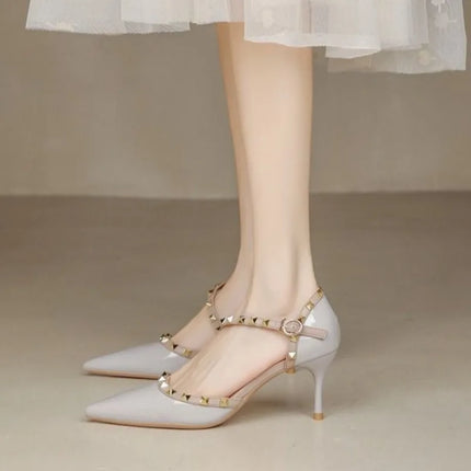 Fashion Pointed Thin Toe Heel Sandals Personality Rivet Female Shoes Slip-on Casual Shoes Women Summer New Sandals Women's 2025