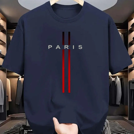 Men's new polyester fabric comfortable and breathable round neck T-shirt Paris letter printed pattern outdoor casual top