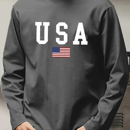 2025 3D USA American Flag Printed Men's Long-Sleeved T-Shirt Daily Warm-Up Men's Shirt For Autumn/Winter Street Fashion T-Shirt