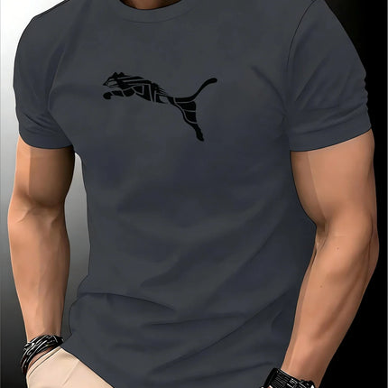 New Summer Luxury Men's Fashion Fox Leopard Print T-shirt Crewneck Casual Trend Y2K High-end High Quality Fitness Sports T-shirt