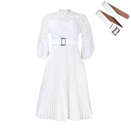 African luxury fashion plus lace hook flower sexy hollow out pleated European and American comfortable dress formal dress