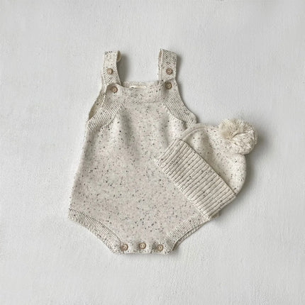 Custom Name Baby Sleeveless Knit Bodysuit + Hat 2pcs Set Cute Newborn Boy Girl Cotton Knit Jumpsuit Toddler Sweater Outfits