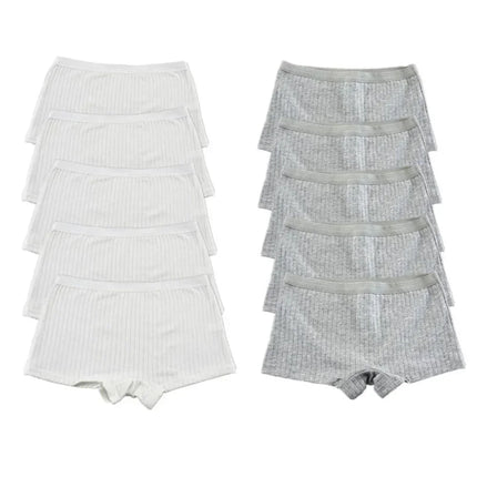 10PCS Women Boxers Underwear Ribbed Cotton Panties Sports Ladies Boyshorts Female Solid Color Cozy Lingerie Intimate
