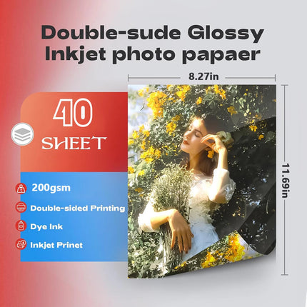 A4 Double Sided Glossy Photo Paper 200gsm for Inkjet Printer&Dye ink,Instant Dry & Water Resistant,Perfect for Photo ,Brochure