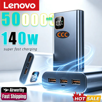 Lenovo 2027 Ultra High Capacity 500000mAh PowerBank 140W Super Fast Charging Portable Charger باور بانك اصلي For IPhone Samsung