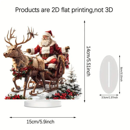^1Pc Santa Claus Reindeer Sled Tabletop Decoration With Base 2D Acrylic Christmas Ornaments 2025 Xmas Navidad Party Supplies