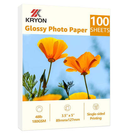 100 Sheets Photo Paper, Glossy Photo Papers, 3.5 X 5 Inch Single Side Inkjet Printer Photo Paper for Dye Ink, 180 GSM