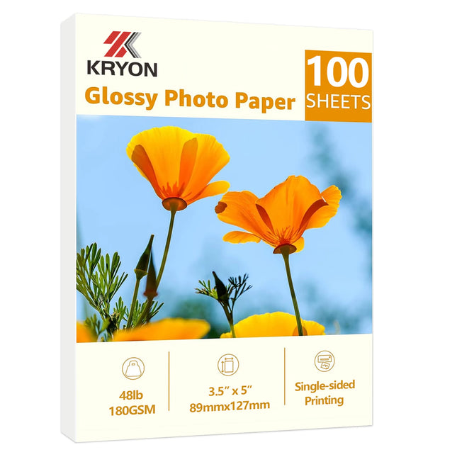 100 Sheets Photo Paper, Glossy Photo Papers, 3.5 X 5 Inch Single Side Inkjet Printer Photo Paper for Dye Ink, 180 GSM