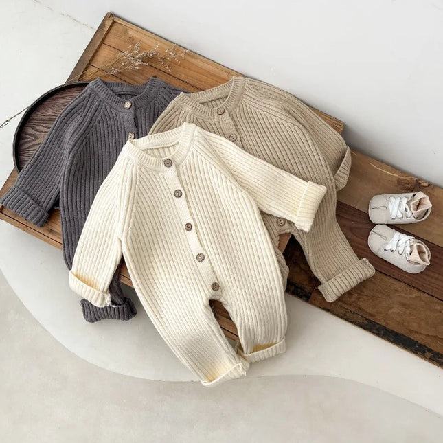 0-2Y Autumn Winter Newborn Kids Knitted Jumpsuit Thick Romper Baby Boys Girls Solid Baby Clothes