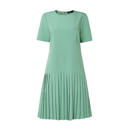 ZANZEA Women 2026 Summer Dress Elegant Pleated Dresses Stylish Office Work Midi Sundress Short Sleeve Knee Length Robe Vestidos