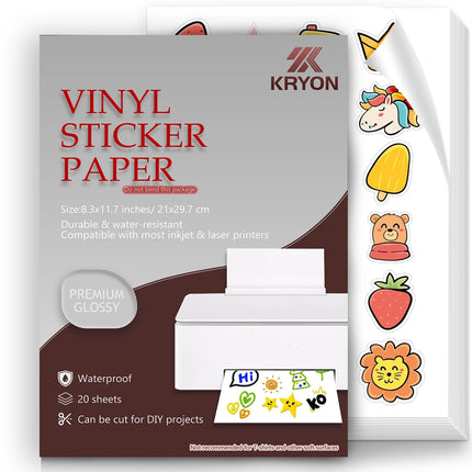 Glossy White Printable Vinyl Sticker Paper 10/20 Sheets for Inkjet Printers Water-Resistant Adhesive Label Paper 8.3x11.7 Inch