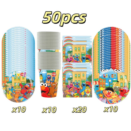 Cute Sesamess Happy Birthday Decor Elmo Balloons Cookie Monster Plate Cup Stickers Party Glasses Party Supplies Event Gifts