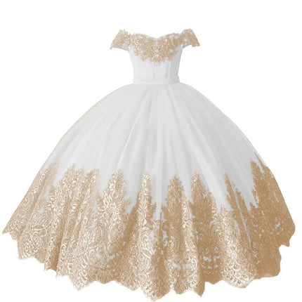Customized Red Flower Girl Dresses For Wedding Gold Appliques Crystal Luxury Princess Formal Events Holy First Communion Gown