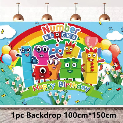 New 1Set Numberblocked Party Supplies TV Show Number Latex Balloons Toy Decor Happy Birthday Banner Bunting Cake Topper Balloon