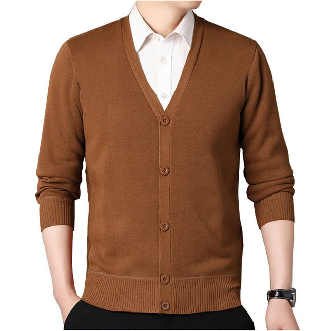 Mens Autumn Clothes Fleece Cardigan Jacket Knitted Sweater Outwear V-neck Fashion Cardigans Warm Men's Top