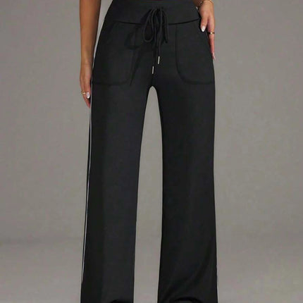 High Waist Straight Leg Casual Wide Leg Pants Side Stripe Sports Loose Slimming Yoga Trousers European Style