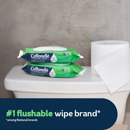 Gentle Plus Flushable Wet Wipes, 4 Flip-Top Packs, Moist Toilet Paper, Biodegradable, Safe for Septic Systems, For Baby and Adults