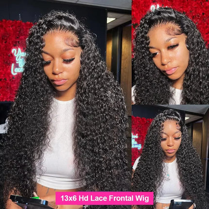 13x4 13x6 HD Transparent Lace Frontal Wig 250 Density Water Deep Wave Curly Wig Daily Wear