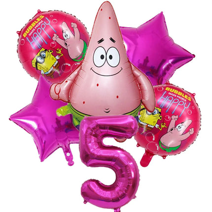 6Pcs SpongeBob Patrick Star Balloon set Birthday Party Golde Blue Numbers Balloons Boys Girls Baby Shower Party Supplies Gifts