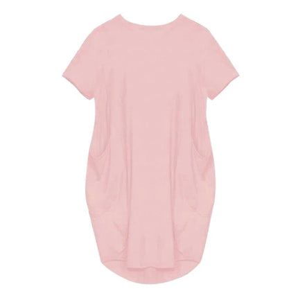 Plus Size Women Short Sleeve O-Neck Loose Casual Dresses Casual Short Sleeve Shirt Mini Dresses Round Neck Pockets Sexy Female T