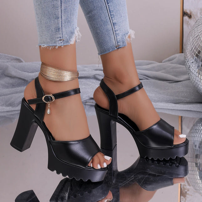 *Fashionable Hot Selling Sexy Party High-heeled Sandals for Women Summer New Round Toe Square Heel Comfortable Casual Sandals