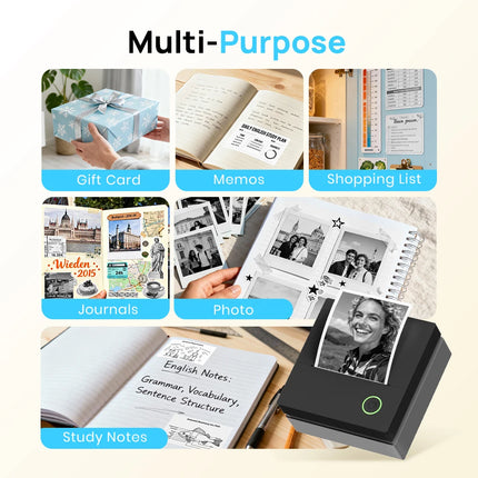 PM290CB Portable Thermal Printer, 2 Inch Portable Printer with 3 Rolls Paper- Instant Print, Compatible With Ios/Android Devices For Photos, Labels, Notes & More - Ideal For Thanksgiving, Christmas, Halloween Gifts & Study