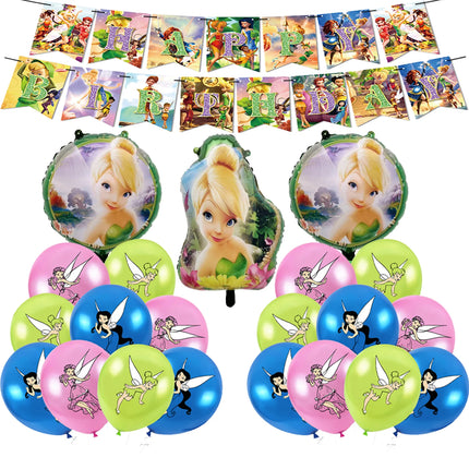 Cartoon Tinker bell Kids Birthday Party Decoration Tableware Elf Fairy Paper Plate Tablecloth Balloon Tinkerbell Party Supplies