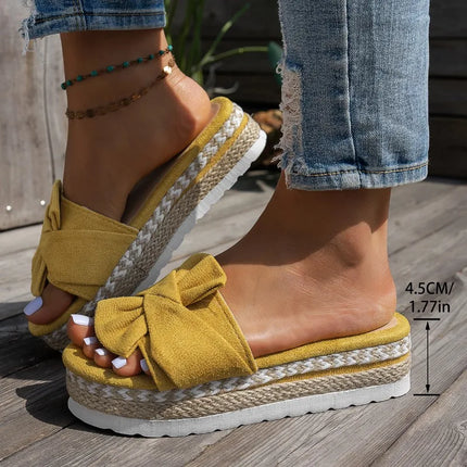 2026 Fashion Bow Decor Thick Soled Casual Women's Slippers Summer New Solid Comfort Casual Elegant Women Shoes Claquette Femme