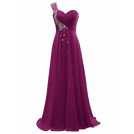 A Line Chiffon One Shoulder Bridesmaid Dresses Crystals Beading Pleat Elegant Wedding Party Formal Prom Evening Corset Back
