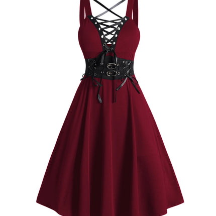 Women Black Dresses Cold Shoulder Lace Up Asymmetric Dress Tie Knot Shoulder Chain Solid Color Short Sleeve Dress