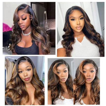 26Inch Ombre Lace Front Wig Human Hair 1B/30 Highlight Body Wave Lace Front Wigs Human Hair Pre Plucked 13x4 Hd Lace Frontal Colored Glueless Wigs Human Hair 200% Density