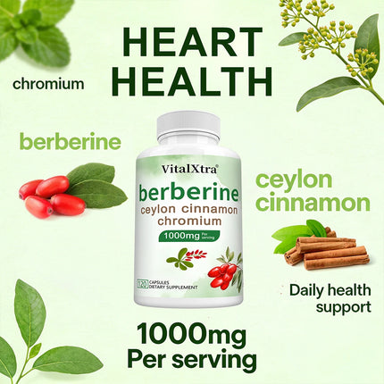 Berberine Capsules with Ceylon Cinnamon & Turmeric, Support Heart Health, Blood Sugar, Liver Function, Immune & Digestive Health