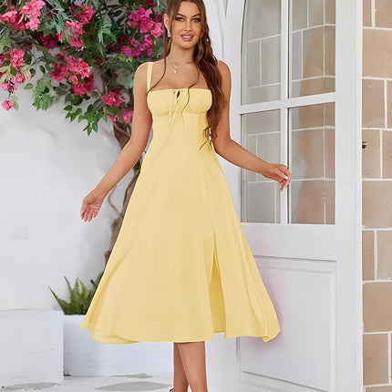 Y2K Summer Sweet Sleeveless Long Slit Lace Up Women Fashion Bandage Camisole Padded Boned Robe Elegant Party Vestidos Dresses