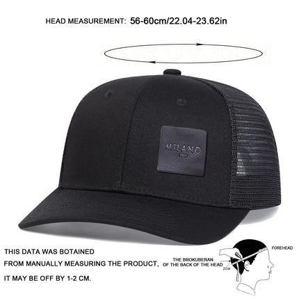 Unisex MILANO Letter Black Leather Label Baseball Net Cap Spring Summer Outdoor Adjustable Casual Hat Hip Hop Hat Sunscreen Hat