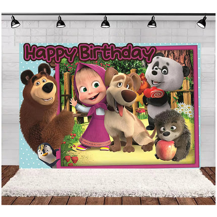 Children's Birthday Theme Party Decoration Backdrop Girl and Bear Birthday Party Decor Banner Baby Baptism Party Supplies Gift
