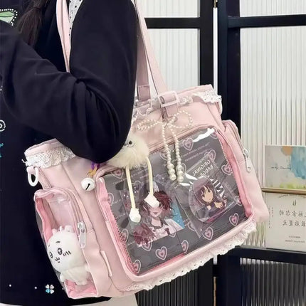 New Y2K Cute Japanese Ita Shoulder Bag Lolita Girls Transparent Tote Bag Large Capacity Crossbody Casual Bag DIY Display Handbag