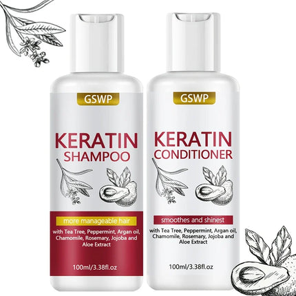 GSWP Keratin Shampoo and Conditioner Set, Deeply Clean the Scalp and Moisturise the Hair, Make the Hair Soft and Shiny. 200ml