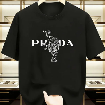 2025 Men's Luxury Graphic Print T-shirt Black White Contrast Short Sleeve Breathable  Summer Fashion Top