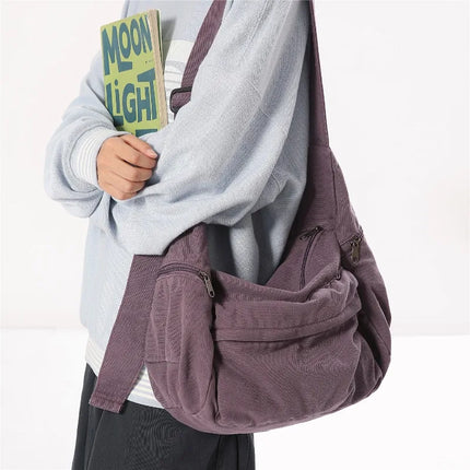 100% Cotton Shoulder Bags Women Large Capacity Canvas Tooling Packages Korea Style Cloth Crossbody Bags Solid Messenger Bags