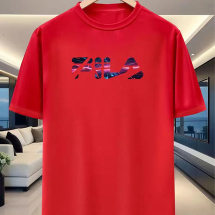 New men's running T-shirt - Spring/Summer lightweight top - Cool letter print - Breathable and casual sports T-shirt