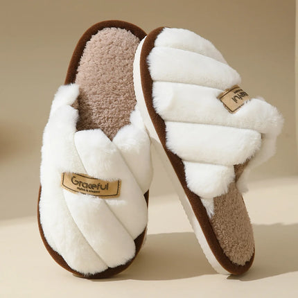 Winter Warm Plush Women Slippers Non Slip Soft Shoes Comfort Flat Heel Indoor Bedroom Couple's Slippers for Home Shoes