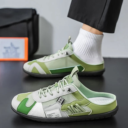 Mesh Breathable Half-Slip Men's Shoes, Slip-On Casual Shoes Without Heel, Summer Thin Breathable Closed-Toe Slippers, Versatile Outdoor Sandals
