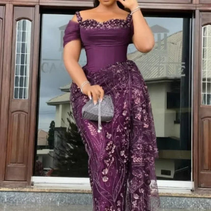 Fabulous Brown Lace Evening Dresses African Traditional Wedding Bride Dress Luxury Beads Lace Birthday Dress Asoebi Costomized