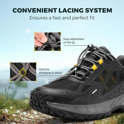 FitVille Men's Wide Waterproof Hiking Shoes, Slip-Resistant  Non-slip All-Terrain Trekking Trainers with Quick Lace, Walking Sneakers for Travel, Camping and Running