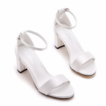 XIHAHA Woman Silk Coarse Heel Shoes Slip on Slippers for Women Fashion Shoe with Pearls Wedding Sandals Girls Asaguchi Shoes 7cm