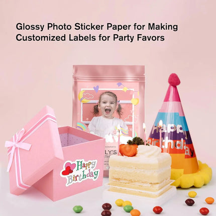 ESHANG Glossy Sticker Paper 3.5"x5" 100 Sheets for Inkjet, 135gsm, Dye Ink Only, Self-Adhesive Photo Paper for Crafts