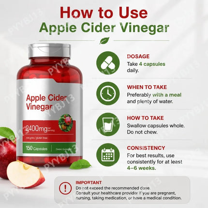 Apple Cider Vinegar Capsules Supports Healthy Digestion Metabolism 2400mg Per Serving for Adults 150 Capsules 4 Month Supply