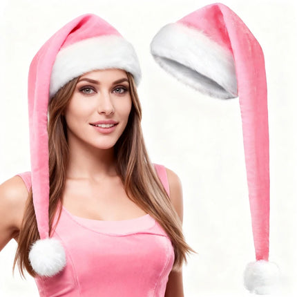 Unisex Extra-Long Velvet Santa Hat Soft Comfortable Thickened Style Christmas Holiday Accessory for Men And Women